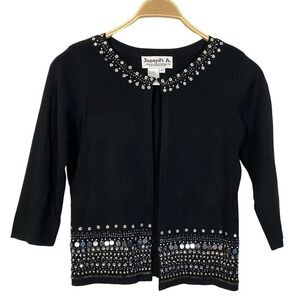 Joseph A. Womens sz SMALL Black Sweater Open Cardigan Beaded Sequin Embellished